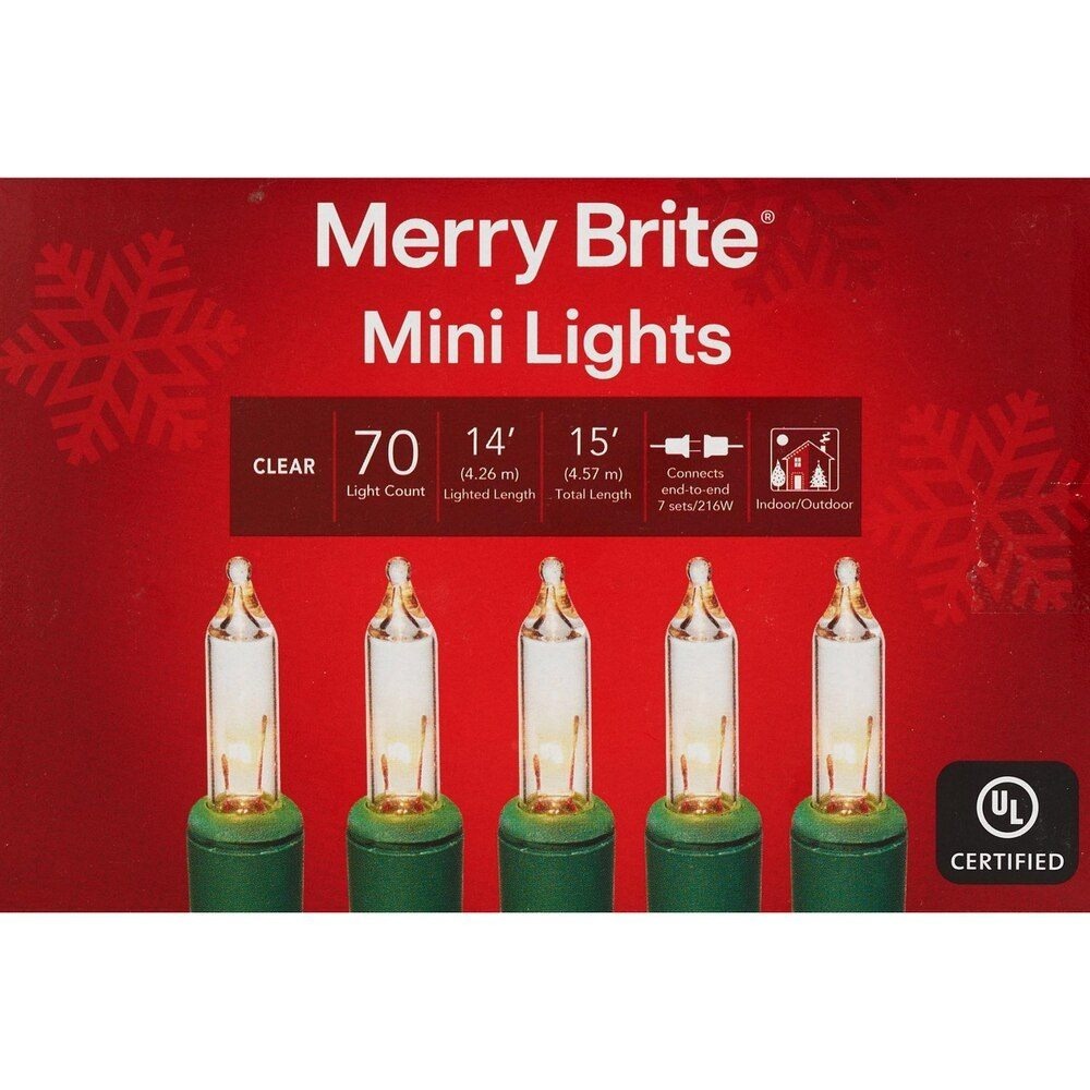 2 pk Merry Brite Mini Lights Clear 70 Count 14ft  Indoor Outdoor
